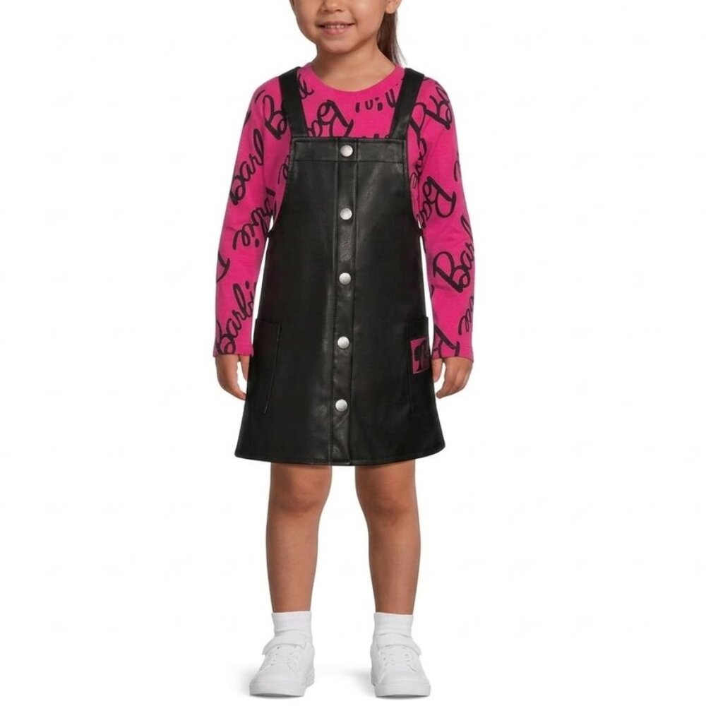 BARBIE x Mattel 2023 Black Faux Leather Logo Jumper Dress 2T